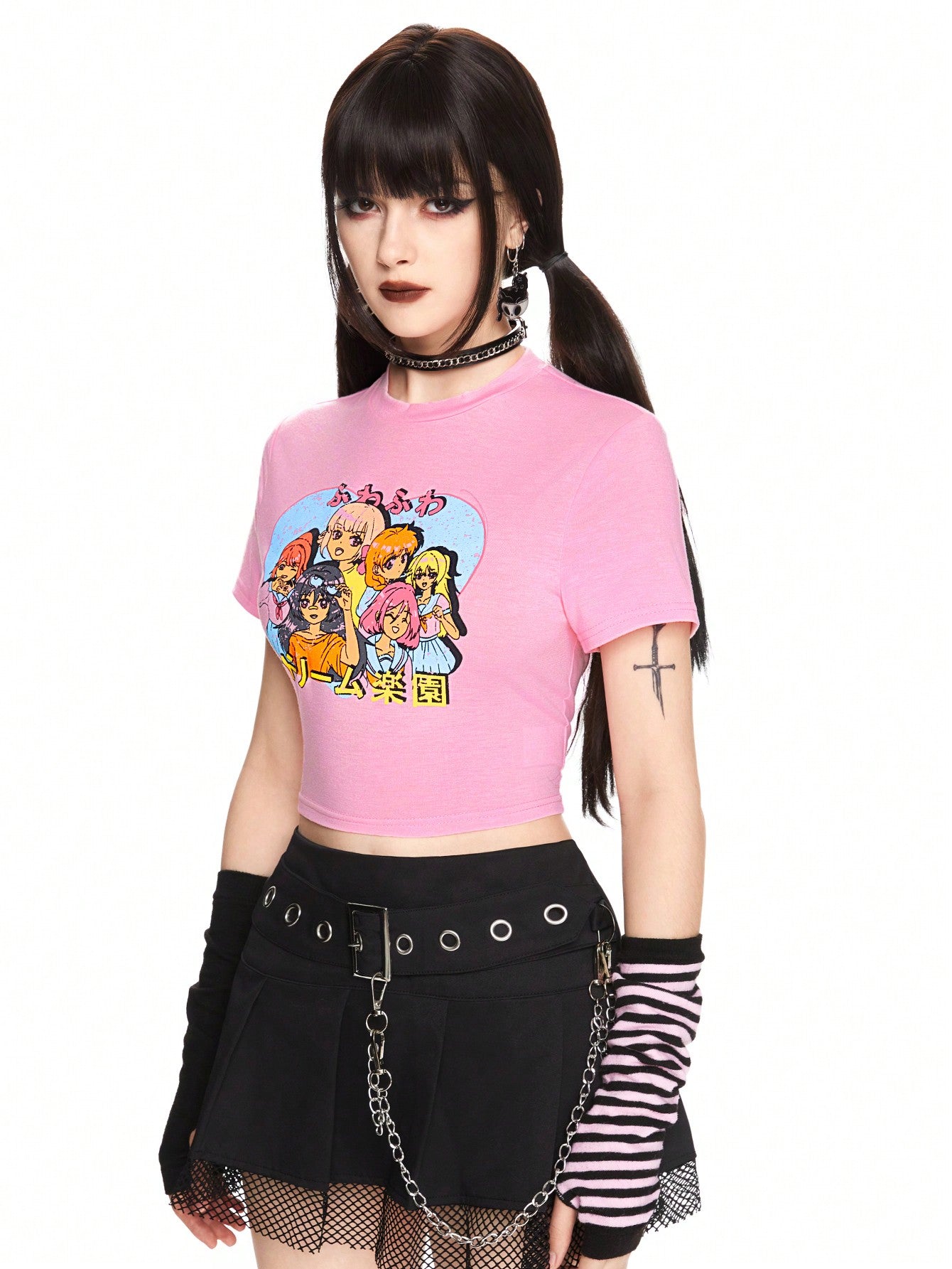 ROMWE Anime Camiseta corta de verano informal con estampado de dibujos animados