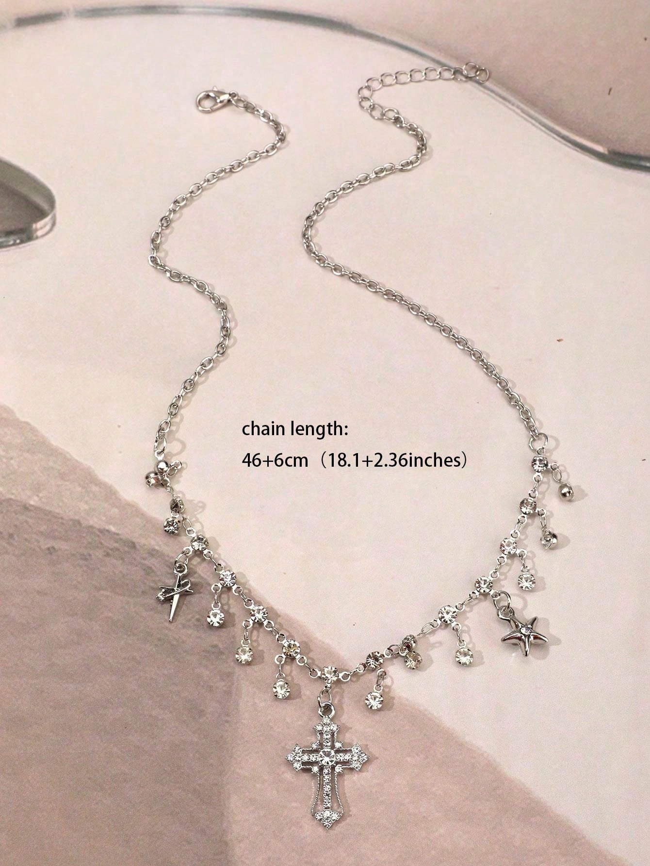 Collar De Colgante De Borla De Cruz Personalidad En Forma De Estrella Con Incrustaciones De Diamantes Para Mujeres, Decoración De Alta Gama, Estilo Gótico, Adecuado Para La Moda Y2k, Haciéndote Brillar Y Único