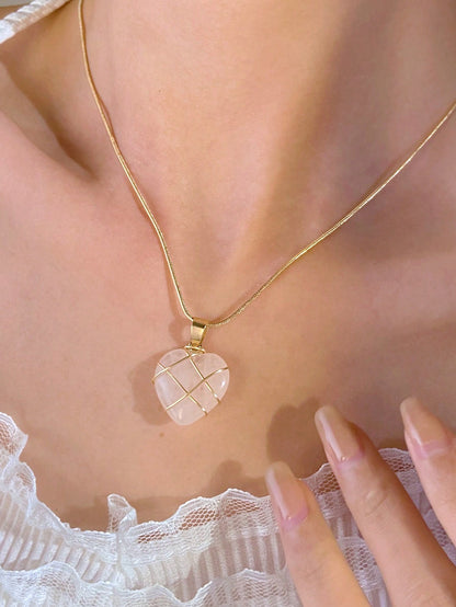 1 pieza Collar de clavícula con diseño envolvente en forma de corazón de cristal y cuarzo rosa, joyería única pero elegante para San Valentín
