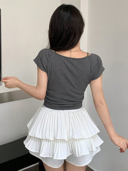 Playera femenina de manga corta y ajuste delgado de unicolor para verano