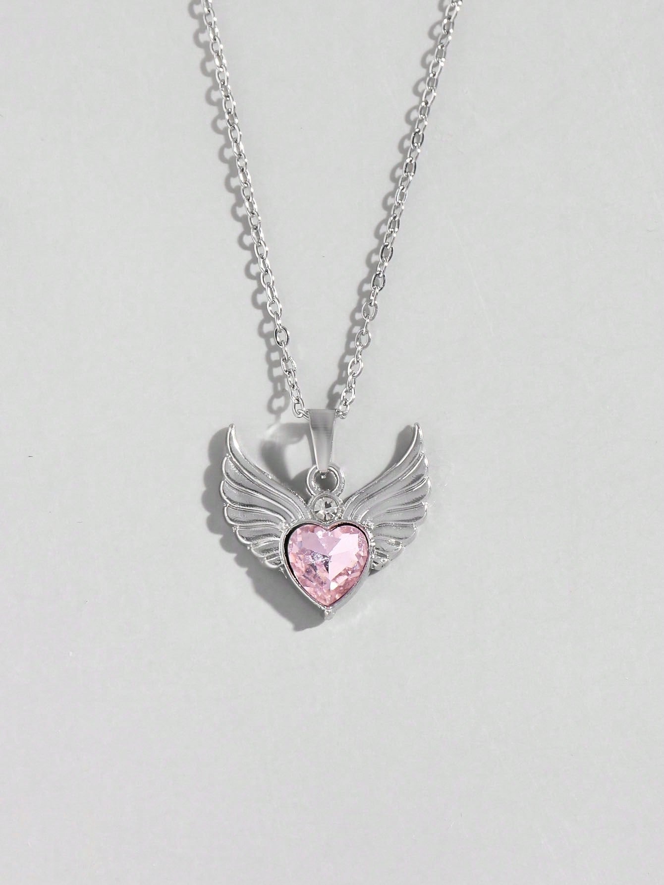 ROMWE Kawaii Set de 3 collares de corazón con detalle de lazo de cristal de color rosa con incrustaciones de estilo europeo y estadounidense INS, perfecto para San Valentín
