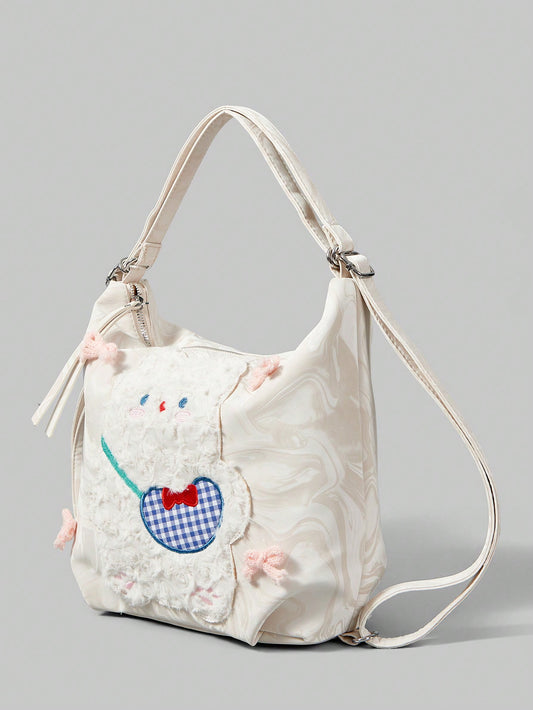 ROMWE Kawaii Bolso de hombro de gran capacidad con diseño de dibujos animados para uso diario de mujeres