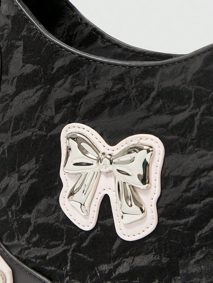 ROMWE Kawaii 1 pieza Bolso cruzado de hombro y axila con decoración de moño elegante, adecuado para citas y el Día de San Valentín