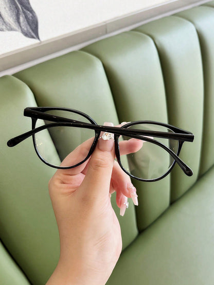 1 par de gafas de moda con lentes redondas y transparentes, adecuadas para combinar a diario y accesorios de vuelta al colegio y playa para mujeres