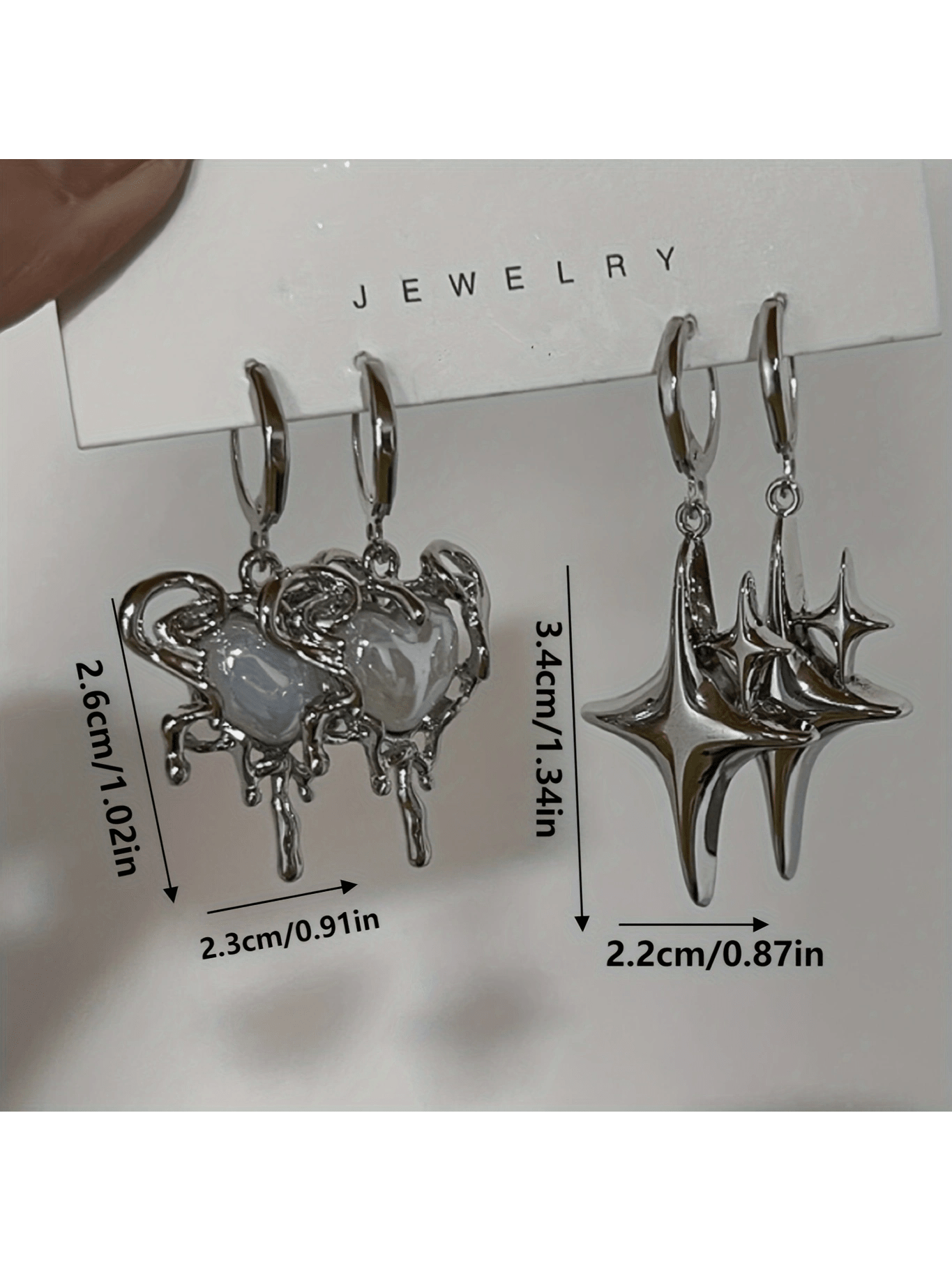 Set de 4 pendientes de gota con diseños de corazón y estrella, un accesorio de joyería con tema Y2K para usar a diario