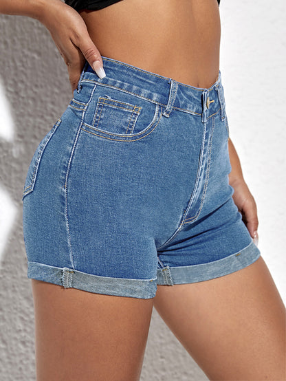 SHEIN ICON Shorts en mezclilla bajo de doblez