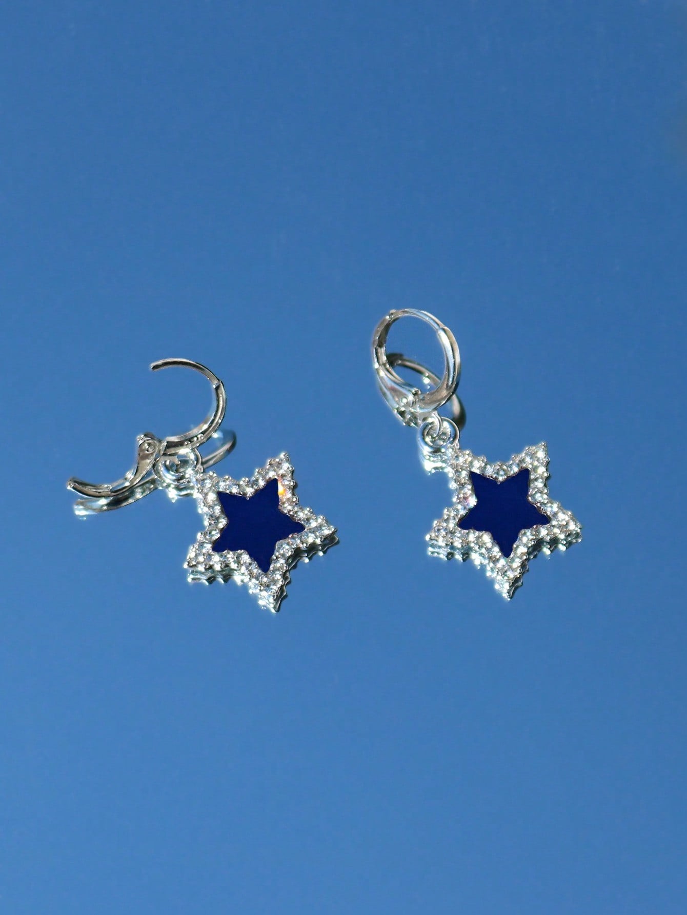 ROMWE Street Life 1 par Pendientes largos moda aleación de zinc con estrella con diseño de diamante de imitación para mujeres para decoración diaria