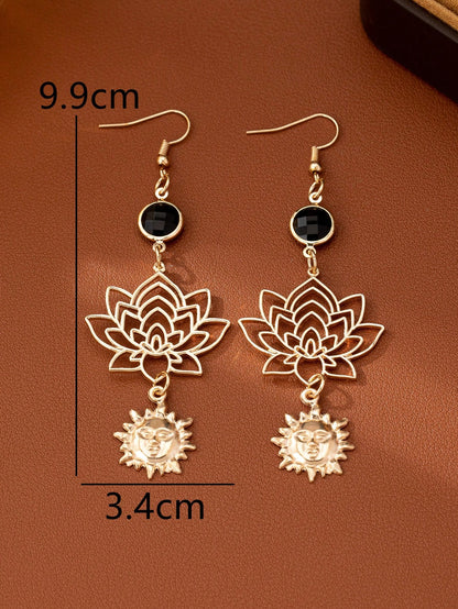 1 par de pendientes con colgante de flor de loto hueca bohemia, adecuado para uso diario de las mujeres