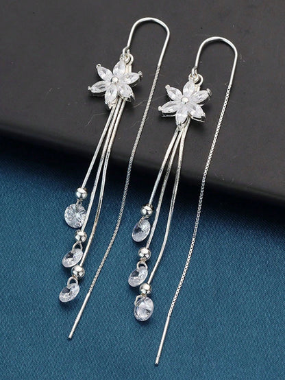 1 Par (2 Piezas) Elegante Pendientes De Rosca Para Mujeres Que Combinan Con Todo, Con Flores Y Borlas