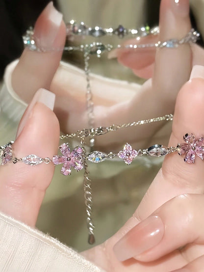1 Pieza Pulsera De Lazo De Flor De Cerezo De Circonio Cúbico Rosa Para Mujeres, Diseño Minimalista De Moda Al Estilo Ins, Adecuado Para Usar A Diario Y Como Regalo Entre Amigas