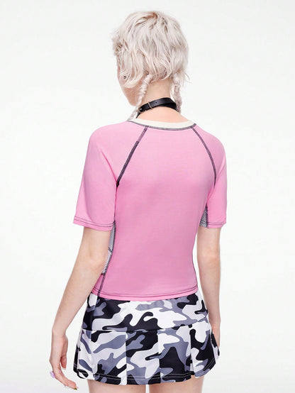 ROMWE J-Fashion Camiseta informal para mujer de estilo deportivo con estampado de letras, cute y dulce