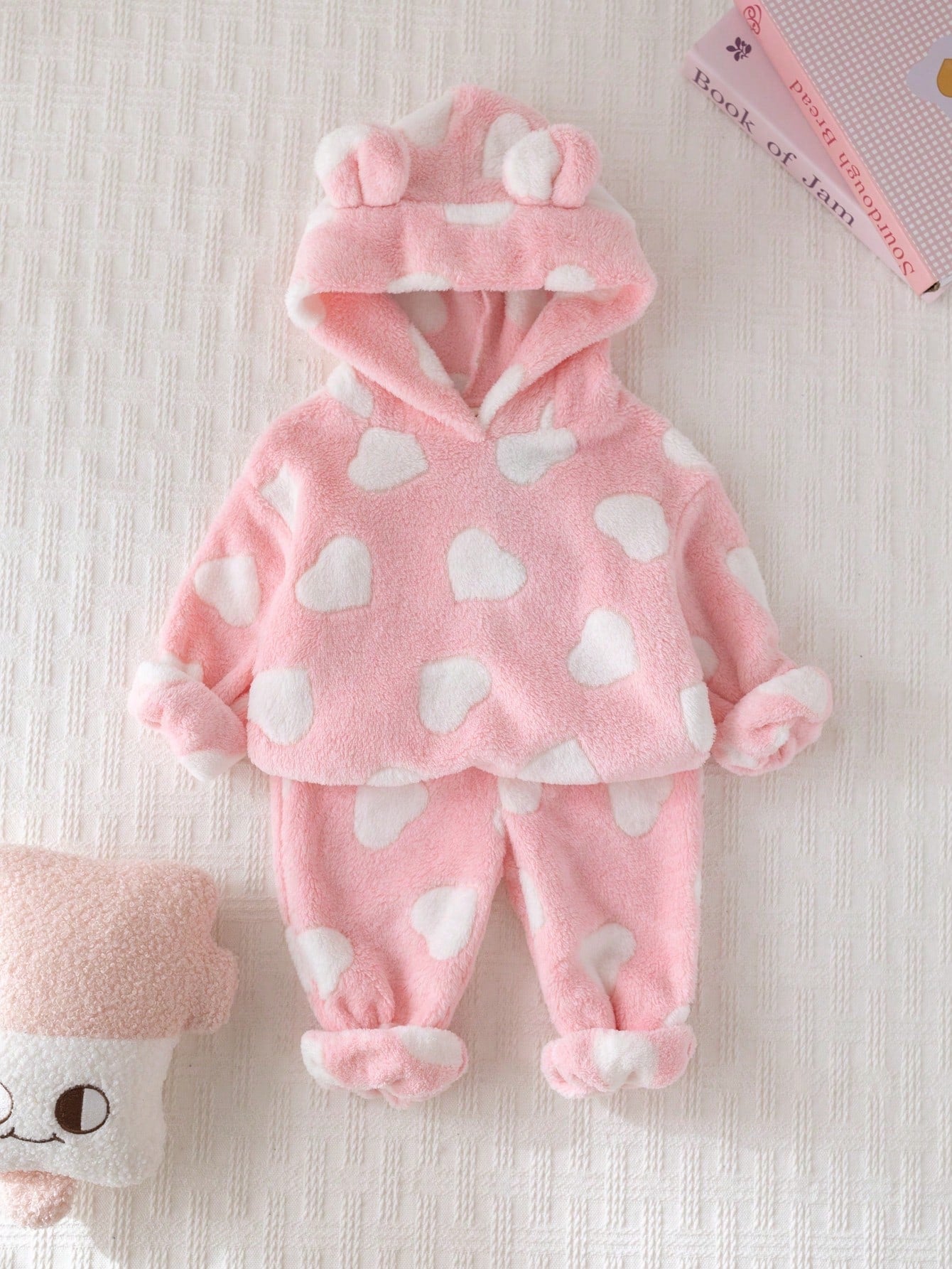Cozy Pixies Set de 2 piezas de sudadera con capucha y pantalones forrados de peluche para bebé niña, ropa de invierno con orejas 3D