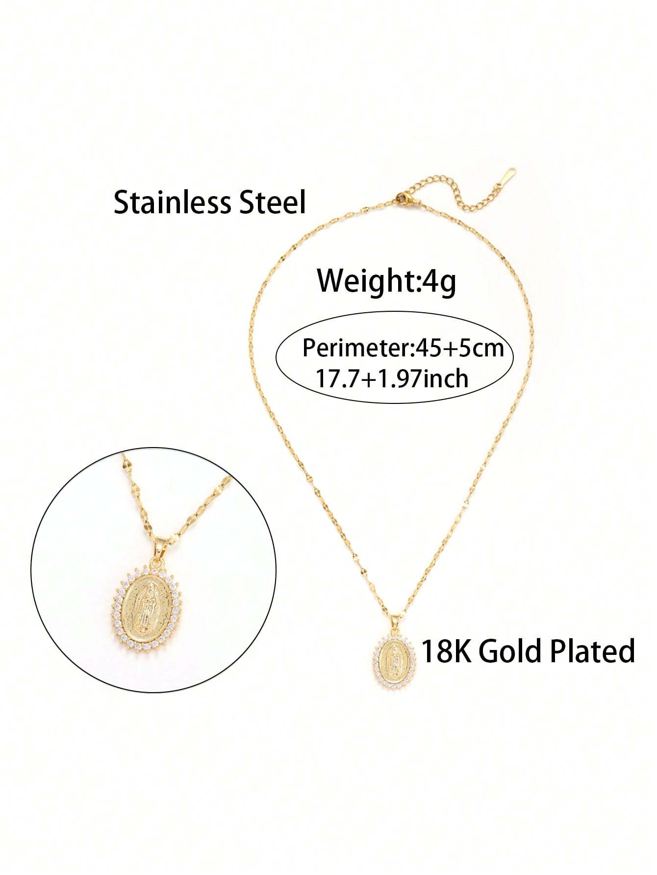 1 pieza Clásico colgante de acero inoxidable de la Virgen María para mujeres, tendencia de moda, joyería, regalo para aniversario, cumpleaños, Día de la Madre