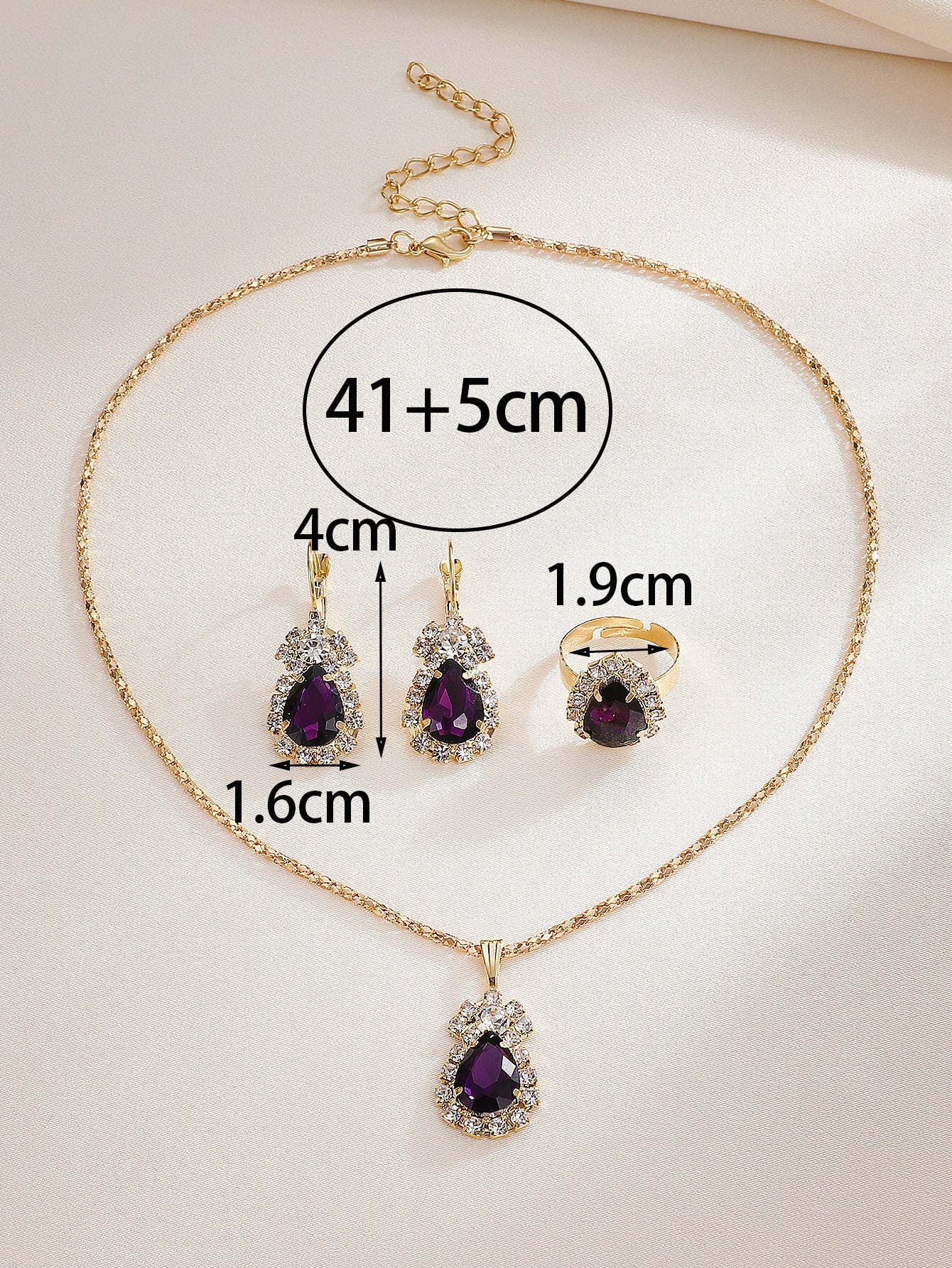 4 piezas/set collar con diseño de gota de agua, pendientes, anillo y pulsera, conjunto de joyería para mujer, fiesta, boda, novia, regalo