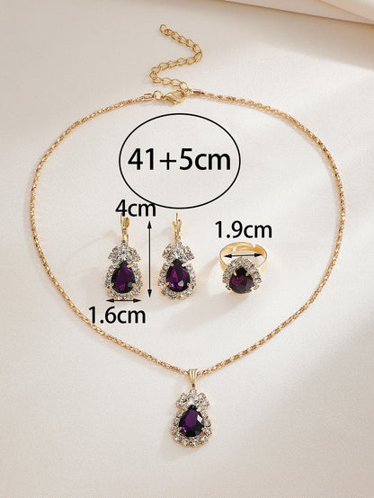 4 piezas/set collar con diseño de gota de agua, pendientes, anillo y pulsera, conjunto de joyería para mujer, fiesta, boda, novia, regalo