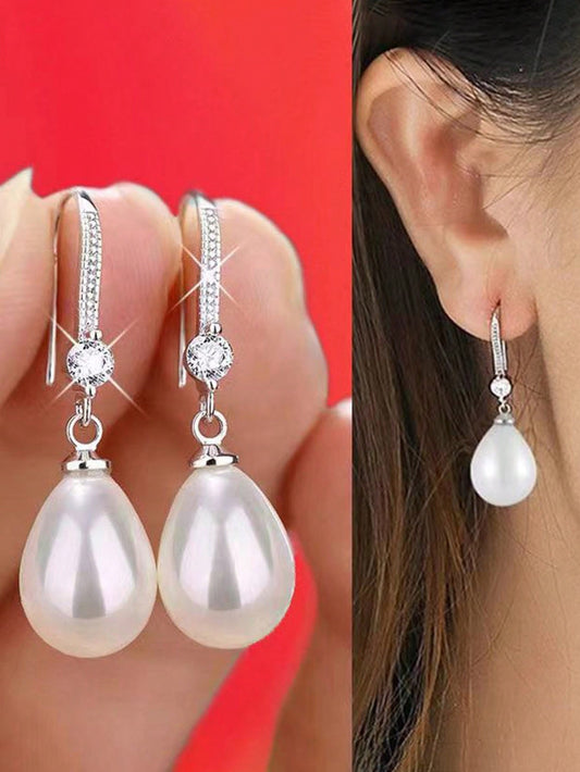 1 Par De Pendientes Largos Con Imitación De Perla, Adecuados Para El Uso Diario De Las Mujeres
