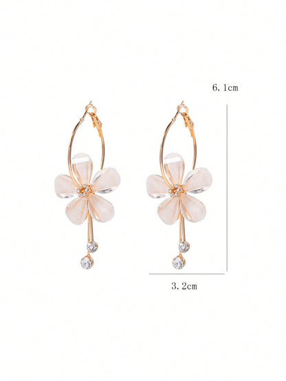 1 par Pendientes largos moda de acero inoxidable con diamante de imitación & flor para mujeres para decoración diaria