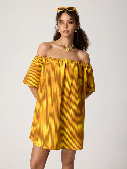 SV Pattern Studio Vestido informal de mujer con hombros descubiertos, parte delantera corta y parte trasera larga, vestido de verano