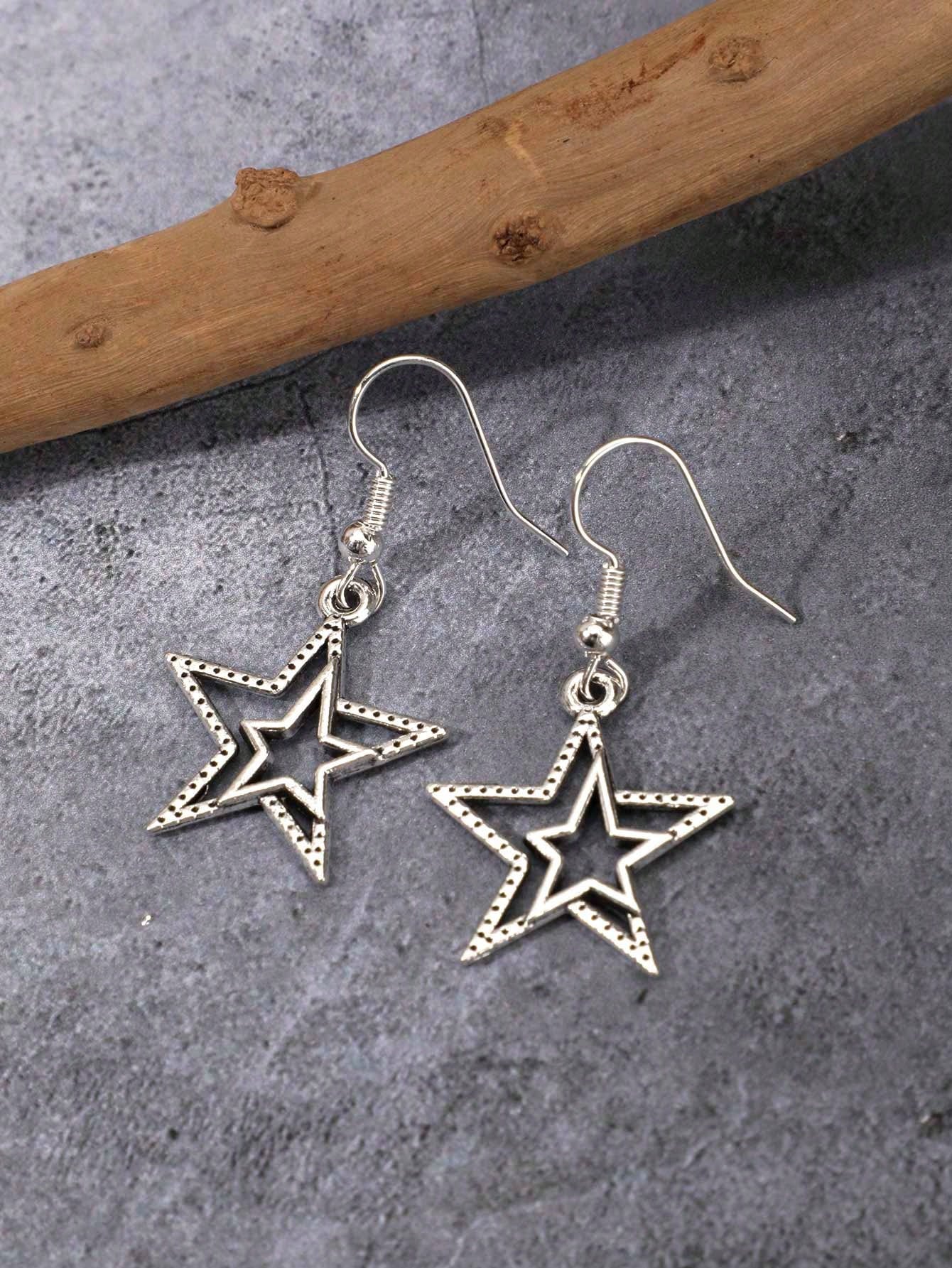 ROMWE Goth 3 Pares De Pendientes De Gota Con Diseño De Estrella
