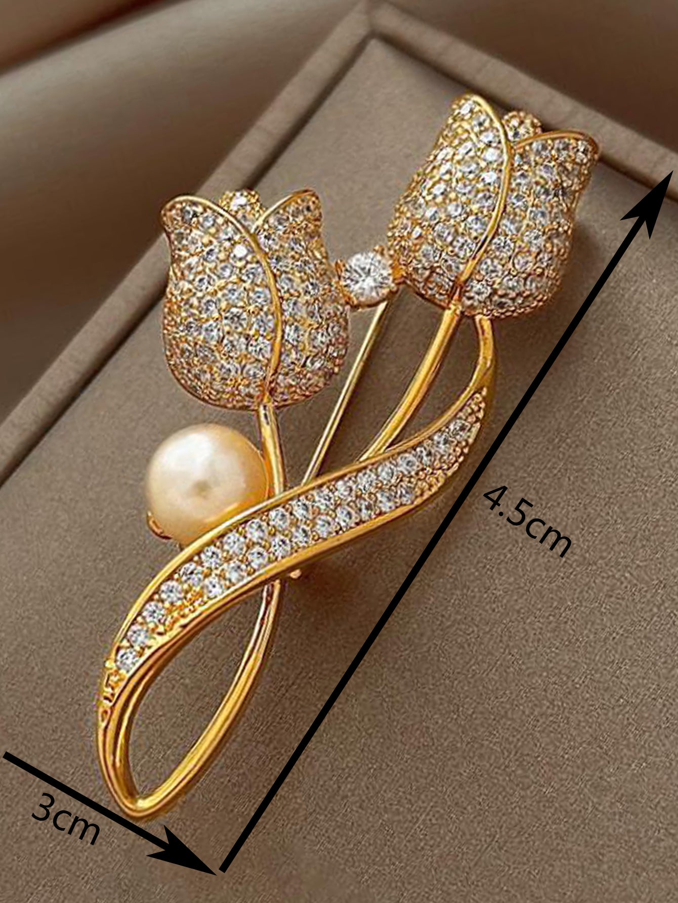 1 pieza Broche con diamante de imitación tulipán flor Broche anti reflejante Traje Broche cuello Alfiler Bisutería