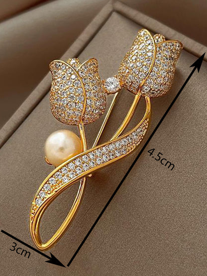 1 pieza Broche con diamante de imitación tulipán flor Broche anti reflejante Traje Broche cuello Alfiler Bisutería