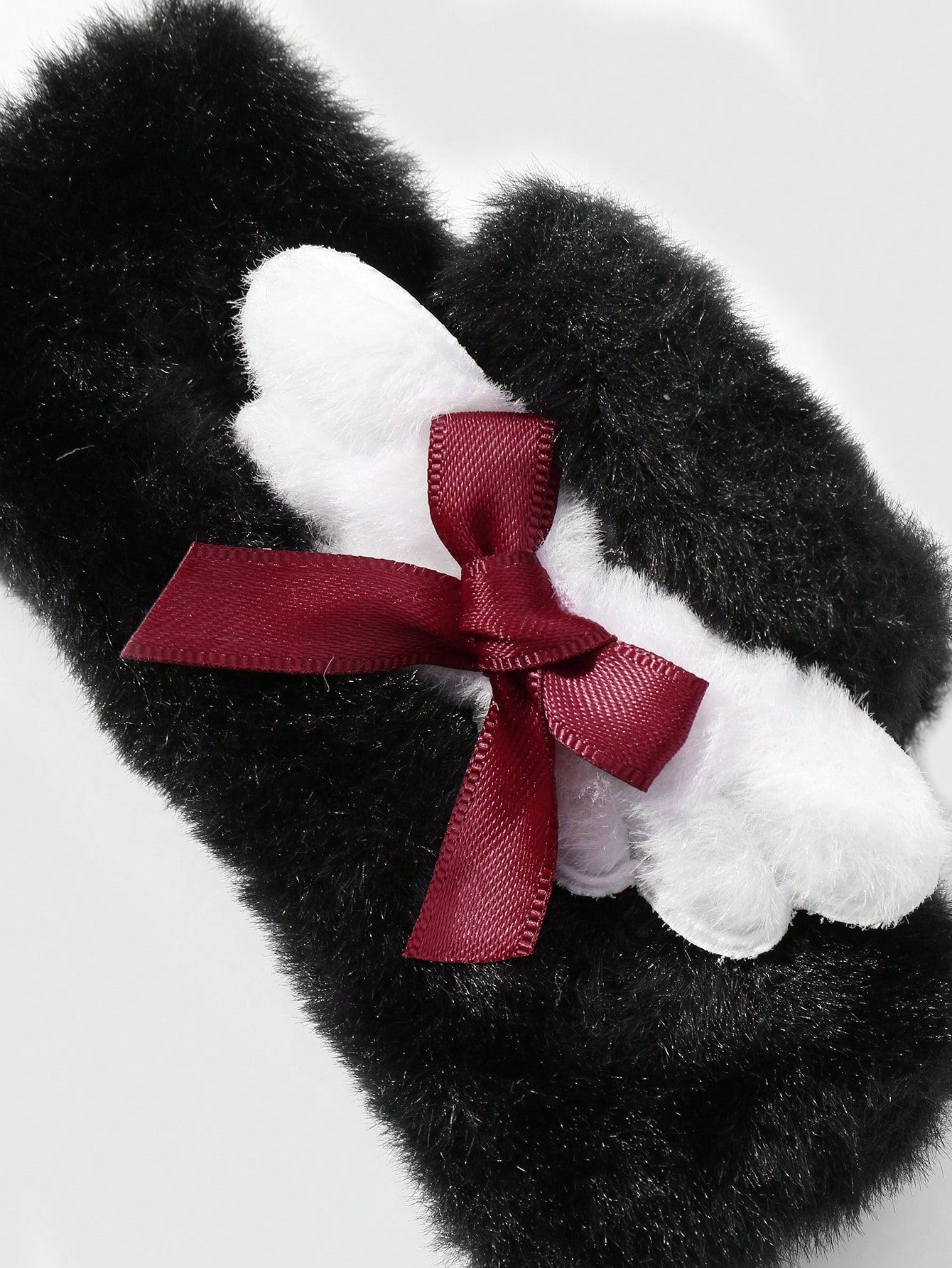 ROMWE Kawaii 1 pieza Accesorio de pinza para el cabello estilo gótico de color negro con alas de ángel blancas, moño rojo, adecuado para uso diario de mujeres o regalo de festival, Halloween