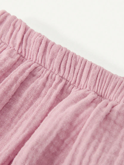 Cozy Pixies Conjunto casual para bebé niña con blusa de cuello cuadrado estampada con flores y conejos con ribete de volantes, y pantalón corto tipo bombacho