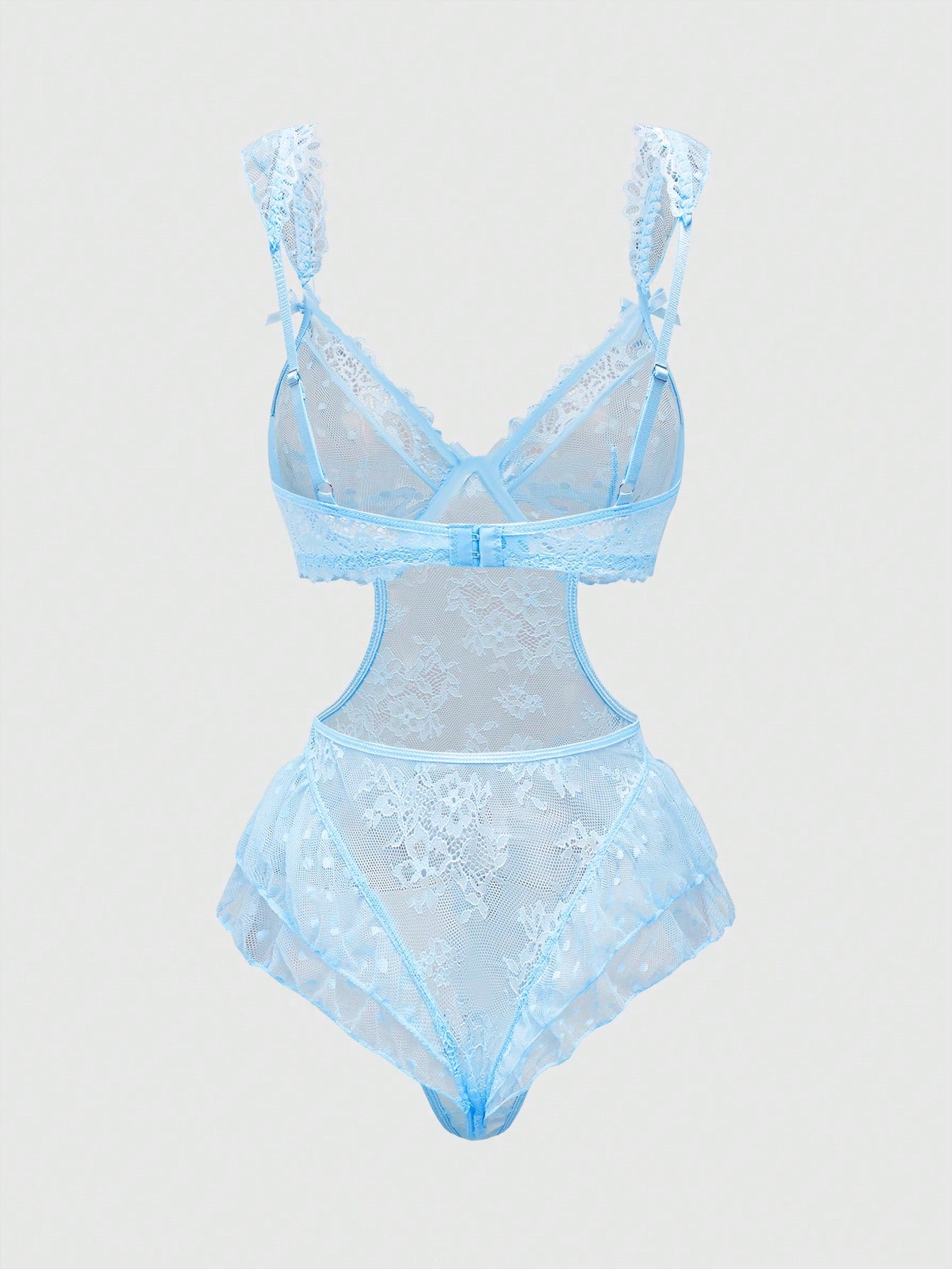 ROMWE Goth Lencería body sensual con decoración de lazo y encaje, calado