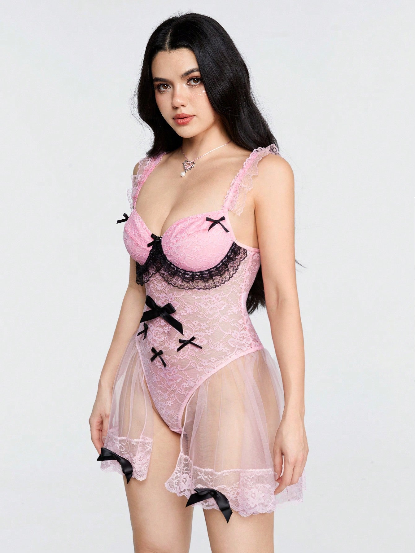Sweetness Body Lencería Floral Sexy para Mujer con Detalle de Lazo y Moño de Encaje