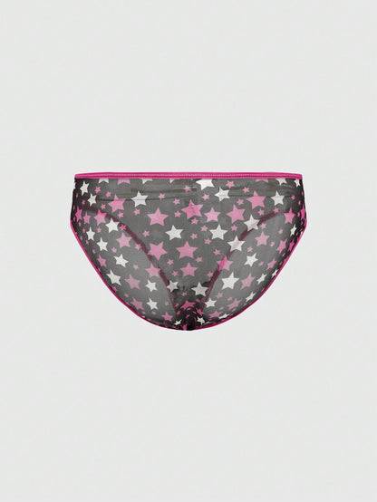 ROMWE J-Fashion Conjunto sexy de lencería Shibuya Gal con estrellas de cinco puntas y detalles de encaje y malla