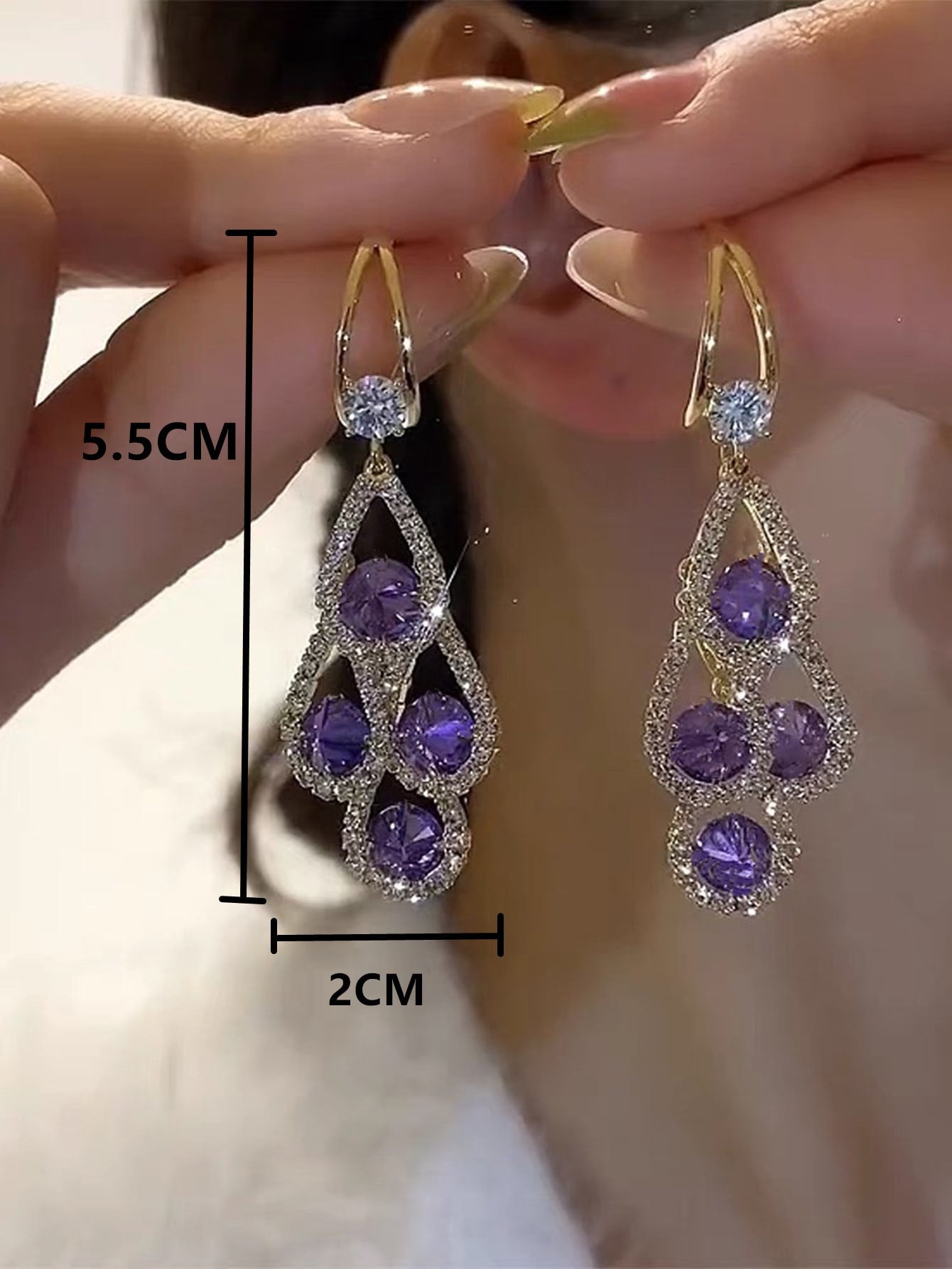 Pendientes de gota de agua de circonia morados de moda
