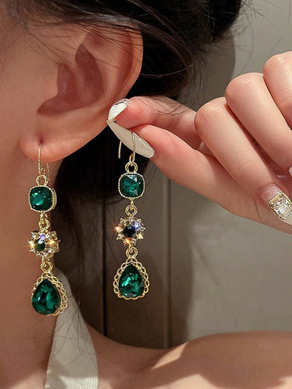 3 Piezas/set Conjunto De Collar Y Aretes De Color Verde Oscuro