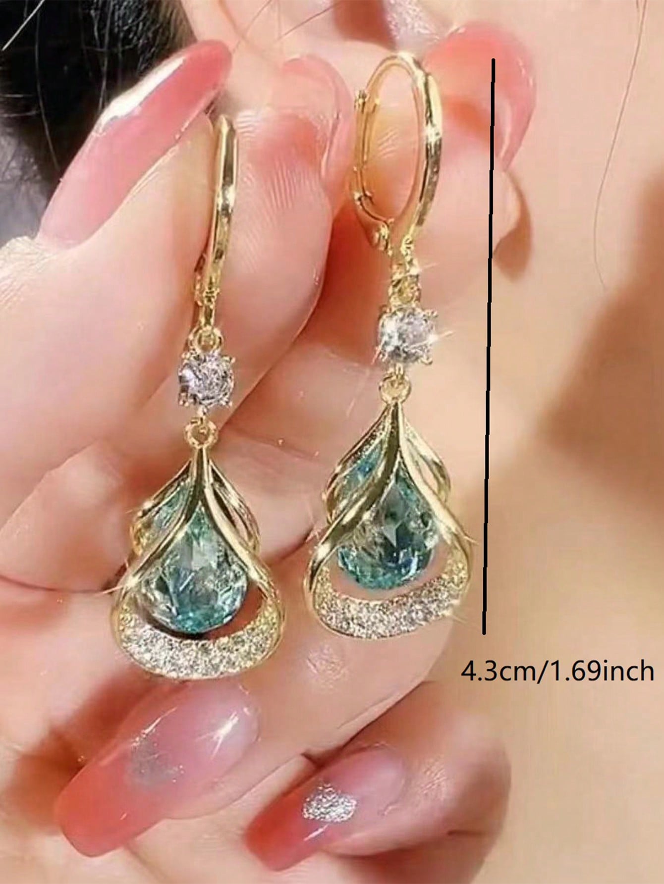 1 par de pendientes geométricos de lágrima de ojo de gato de piedra de alta gama, pendientes de lágrima elegantes y estilizados de lujo de nicho para mujeres