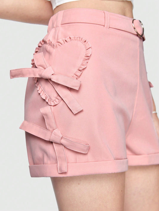 Sweetness Shorts con cinturón y adorno de volantes con lazo