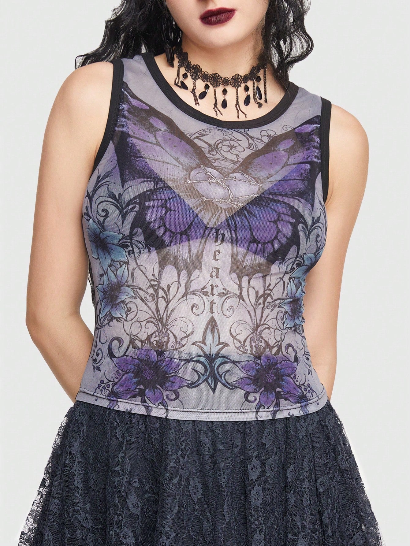 ROMWE Goth Top tank con estampado de mariposa sin sujetador