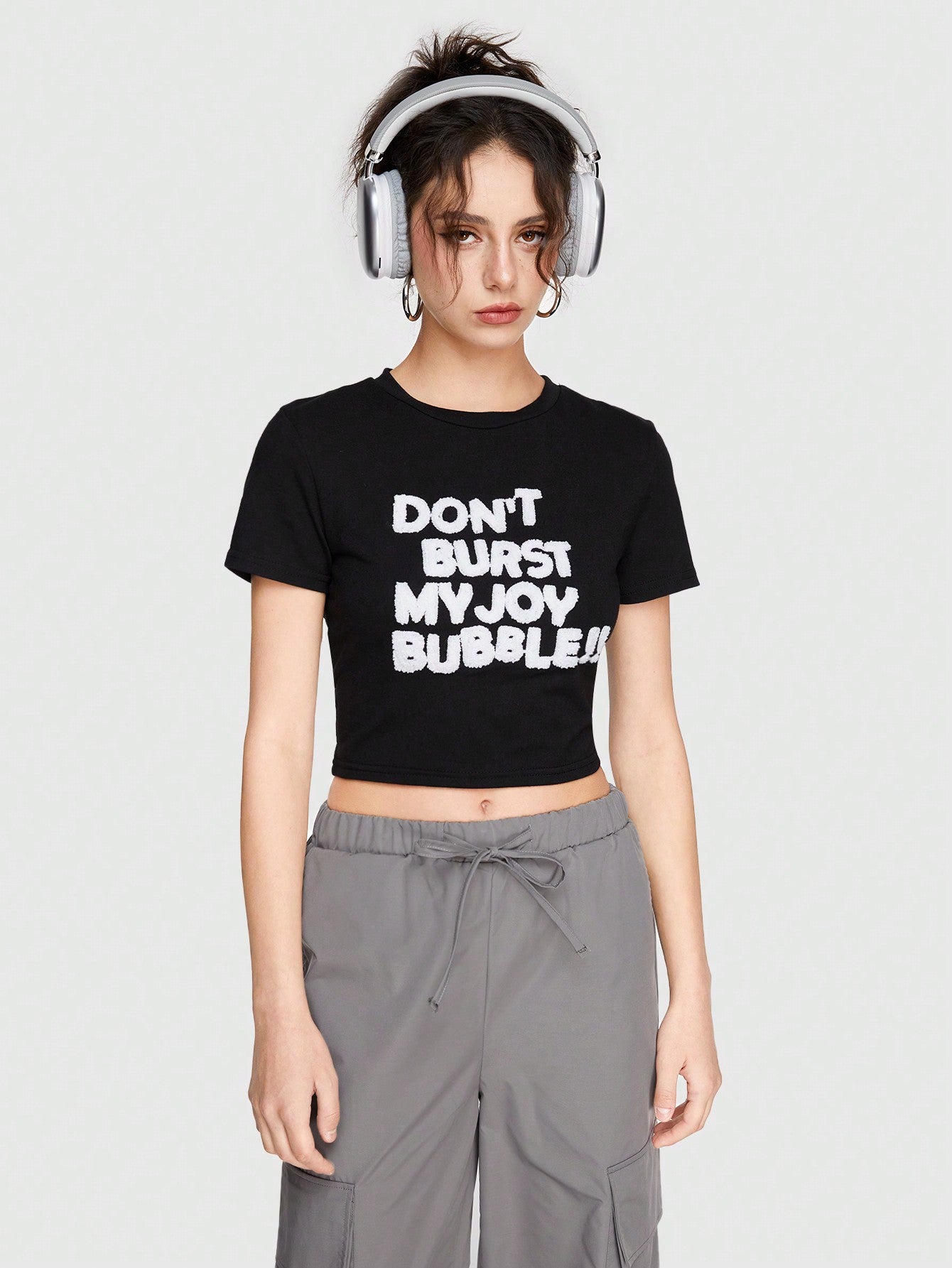 ROMWE Grunge Punk Camiseta Corta De Manga Corta Con Estampado De Slogan