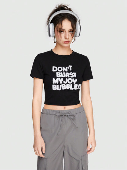 ROMWE Grunge Punk Camiseta Corta De Manga Corta Con Estampado De Slogan