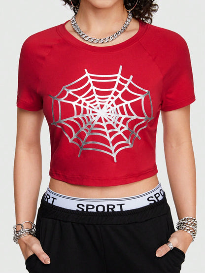 ROMWE Street Life Camiseta Ajustada Impresa Con Telaraña