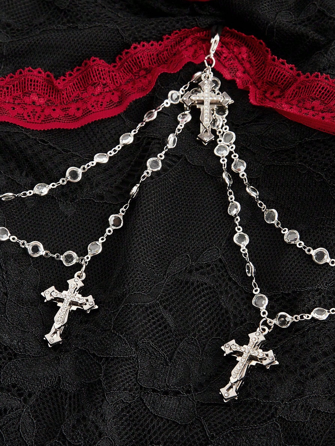 ROMWE Goth Top de encaje con cordones, decorado con una cruz gótica y flor en el pecho, para mujer, ideal para Navidad