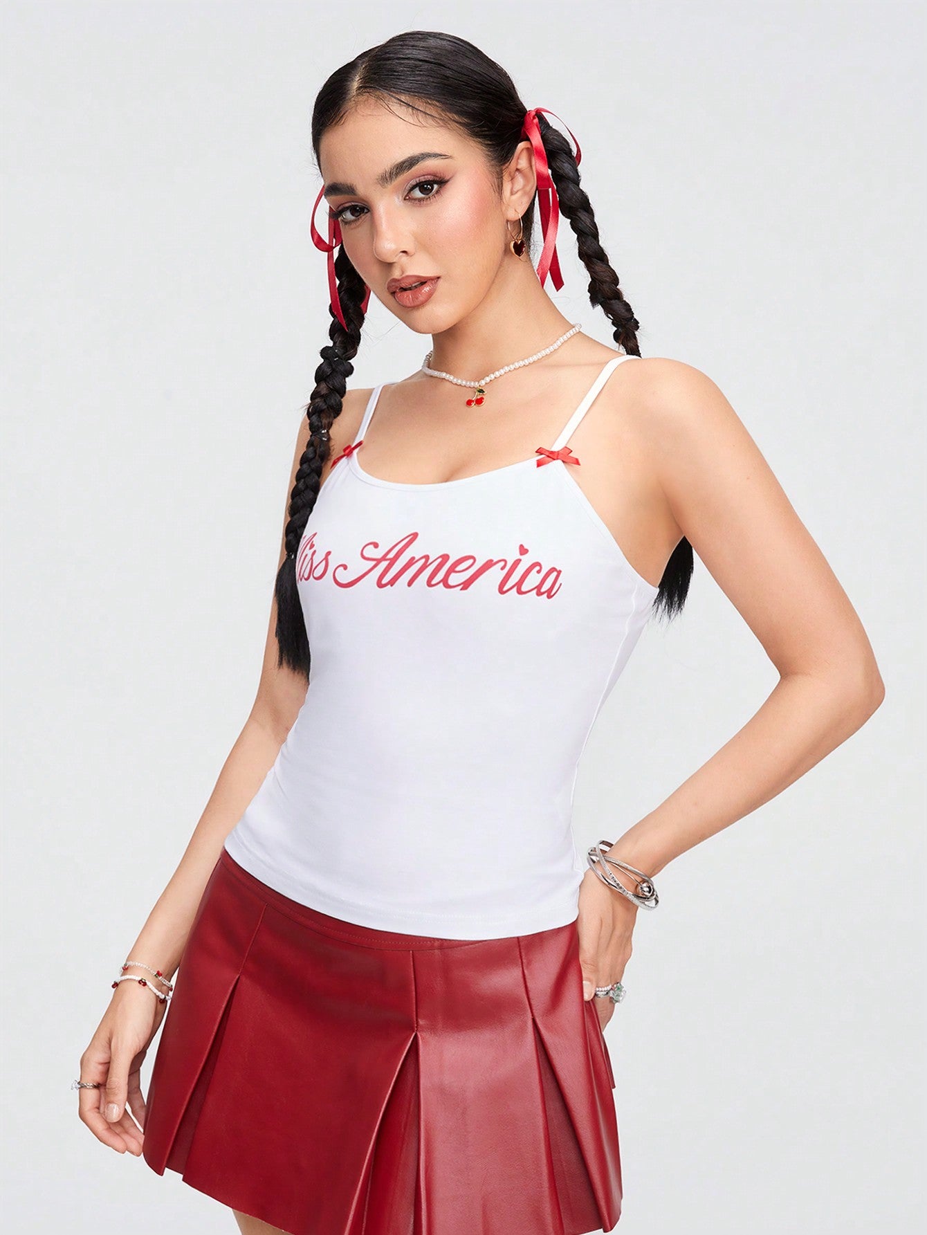 ROMWE Kawaii Top de tirantes rosa vintage lindo con lazo para el verano, escuela