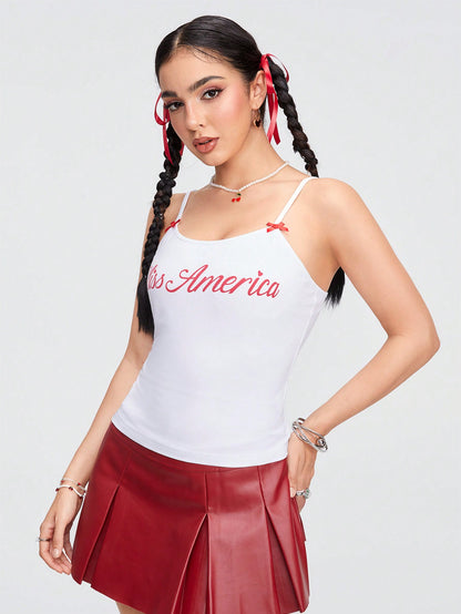 ROMWE Kawaii Top de tirantes rosa vintage lindo con lazo para el verano, escuela