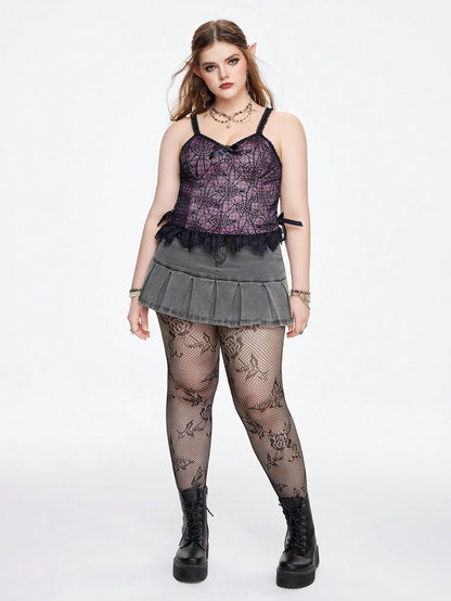 ROMWE Grunge Punk Top de camisola para mujer con encaje y dobladillo de volantes