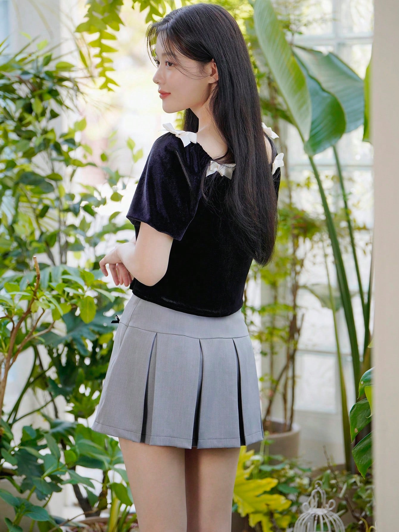 Dazy X KIMYOUJUNG Falda corta plisada para mujer con decoración de lazo