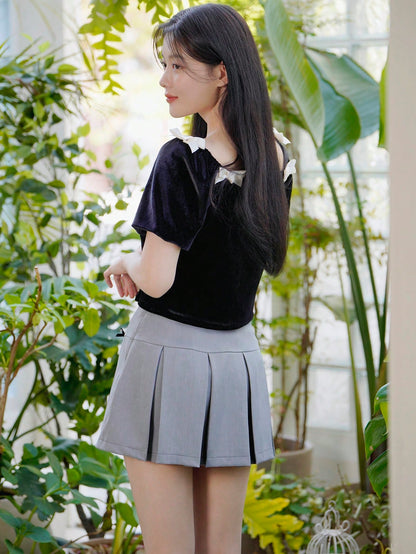 Dazy X KIMYOUJUNG Falda corta plisada para mujer con decoración de lazo
