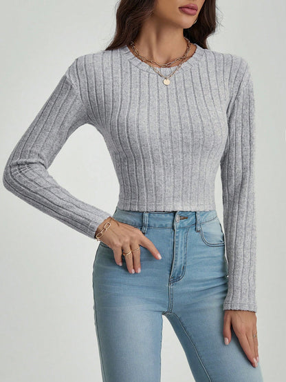 SHEIN Tall Top corto de punto acanalado sólido, informal de otoño