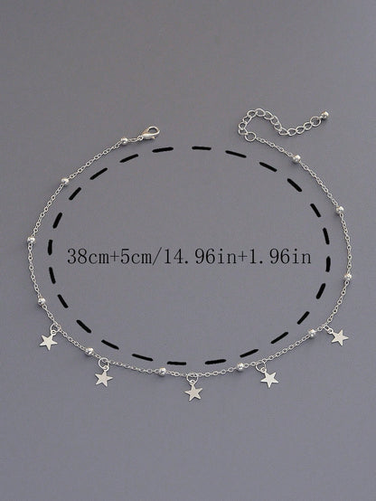 1 Pieza Collar De Plata Con Colgante De Estrella De Cobre Metálico Minimalista De Moda Para Mujeres Y Niñas, Regalos Para Citas, Vacaciones, Fiestas, Festivales, Uso Diario Y Colección De Joyas.