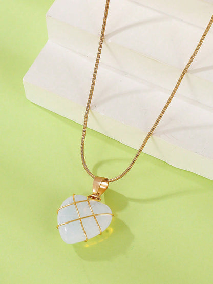1 pieza Collar de clavícula con diseño envolvente en forma de corazón de cristal y cuarzo rosa, joyería única pero elegante para San Valentín