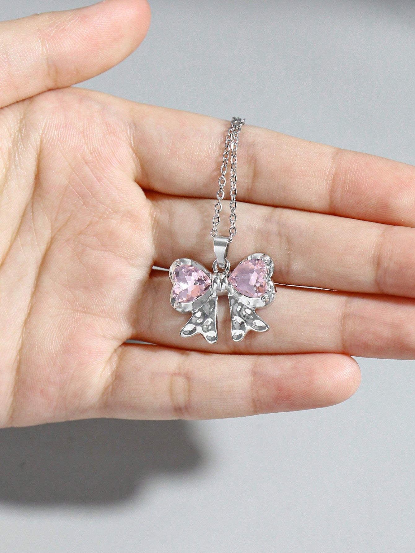 ROMWE Kawaii Set de 3 collares de corazón con detalle de lazo de cristal de color rosa con incrustaciones de estilo europeo y estadounidense INS, perfecto para San Valentín