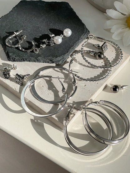 DAZY Conjunto De 9 Pendientes Elegantes De Perlas Sintéticas Y Diamantes De Imitación Para Mujeres