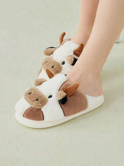 CUCCOO Quty Zapatillas de interior de moda con patrón de vaca de dibujos animados para mujer, zapatos de venta de verano para vacaciones de verano